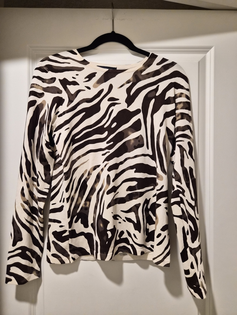 Zebra-Print Long Sleeve Top - Brown & Cream
